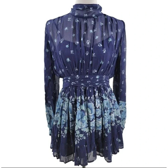 AnthropologieDress Size Large  Blue Floral Dainty Elegant MSRP $170 Letmebe - Picture 4 of 8